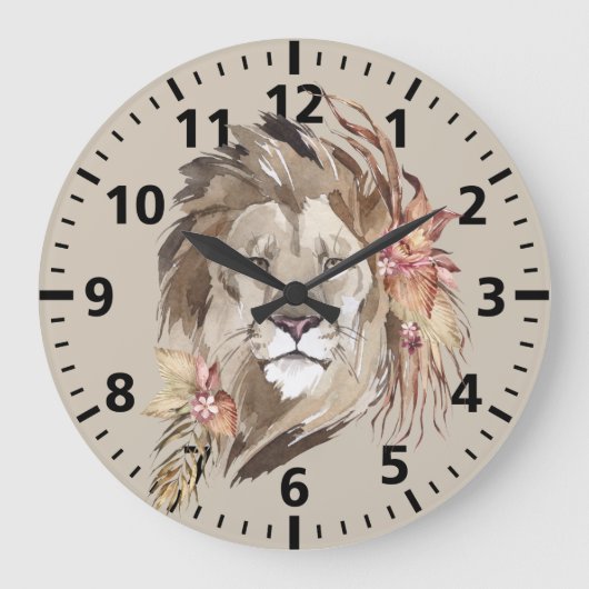 Lion Floral Wall Clock Grote Klok (Voorkant)