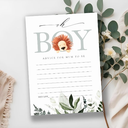 Lion Foliage Oh Boy Advice voor Baby shower Informatiekaartje