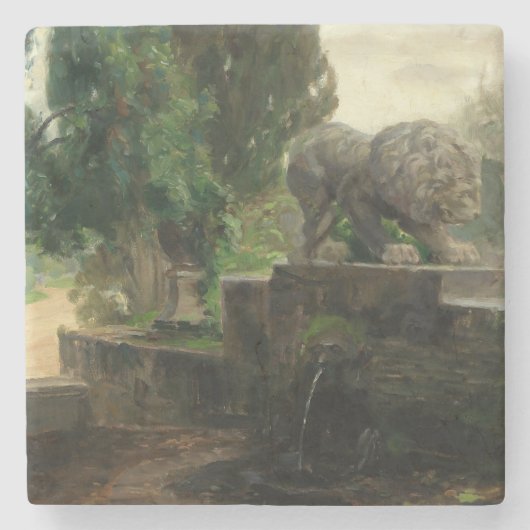 Lion Fontein in Rome (door H.A. Brendekilde) Stenen Onderzetter (Voorkant)