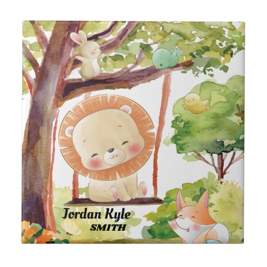 Lion, Fox, Bunny en Birds Blush Natuur slikken Tegeltje (Voorkant)