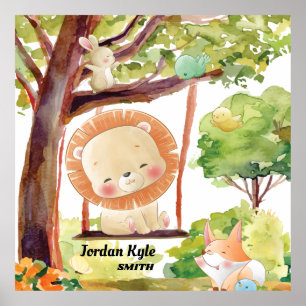 Lion, Fox, Bunny en Birds Blush Poster