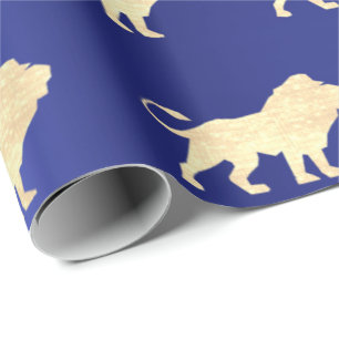Lion Foxier Gold Glam VIP Metallic Sapphire Blue Cadeaupapier
