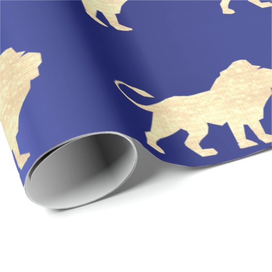 Lion Foxier Gold Glam VIP Metallic Sapphire Blue Cadeaupapier (Rol Hoek)