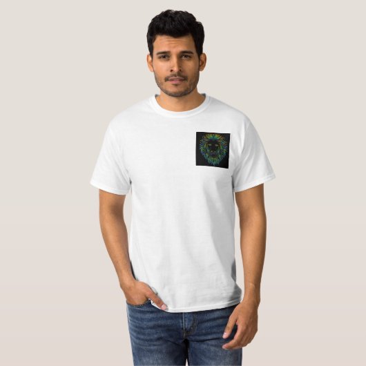 Lion geïllustreerd ontwerp op linkerborst t-shirt (Voorkant volledig)