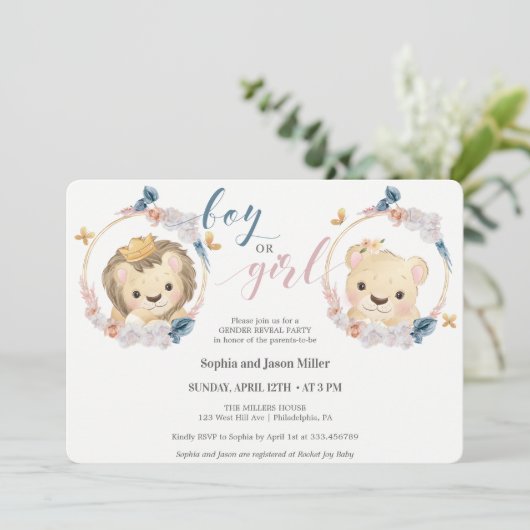 Lion Gender Reopenbaarmakingsuitnodiging Kaart (Staand voorkant)