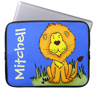Lion grafische voornaam blauwe kinder laptop hoesj laptop sleeve