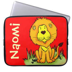Lion grafische voornaam rode kinder laptop hoesje laptop sleeve