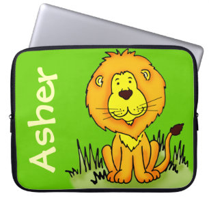 Lion graphic voornaam groen kinder laptop hoesje sleeve