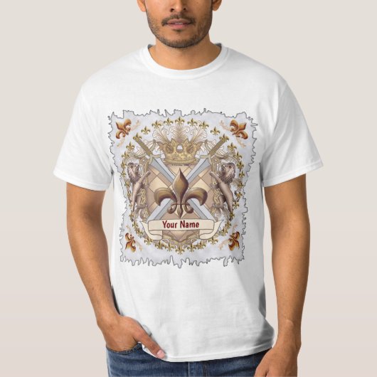 Lion Griffin Shield Familie Crest Achternaam T-shirt (Voorkant)