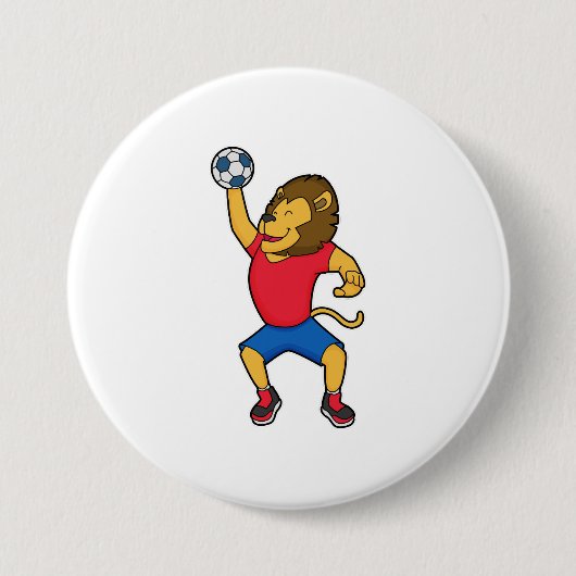 Lion Handball-speler Handball Ronde Button 7,6 Cm (Voorkant)