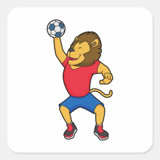 Lion Handball-speler Handball Vierkante Sticker (Voorkant)