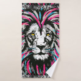 Lion Head badhanddoek | Punky Blue Pink Lion