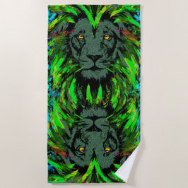 Lion Head Beach Towel | Green Lion Beach Towel Strandlaken