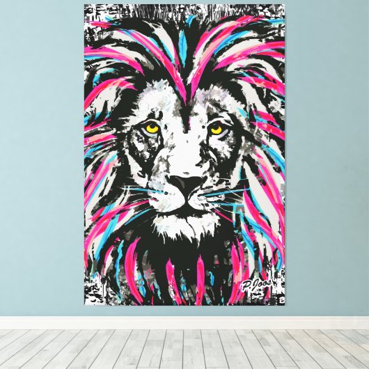 Lion Head Canvas | Blauwroze lioncanvas afdrukken (Insitu (Houten vloer))