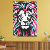 Lion Head Canvas | Blauwroze lioncanvas afdrukken (Insitu (Woonkamer))