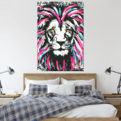 Lion Head Canvas | Blauwroze lioncanvas afdrukken (Insitu (Slaapkamer))