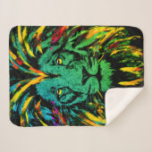 Lion Head Dark - Lion Illustration Sherpa Deken (Voorkant (horizontaal))