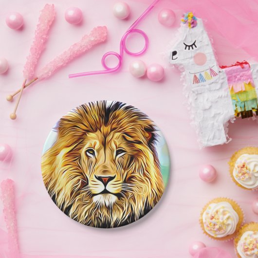 Lion head Digital-schilderij Papieren Bordje (Feest)