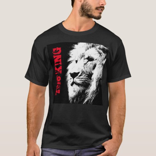 Lion Head Face Sjabloon Mannen Modern Elegant Zwar T-shirt (Voorkant)