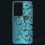 Lion Head Illustration on Metallic Blue Background Samsung Galaxy Hoesje<br><div class="desc">Een elegant,  modern afbeelding met een metallic blauwe achtergrond met een leeuwenhoofdillustratie van de suikervaardigheid.</div>
