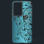 Lion Head Illustration on Metallic Blue Background Samsung Galaxy Hoesje<br><div class="desc">Een elegant,  modern afbeelding met een metallic blauwe achtergrond met een leeuwenhoofdillustratie van de suikervaardigheid.</div>