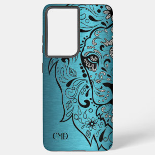 Lion Head Illustration on Metallic Blue Background Samsung Galaxy Hoesje