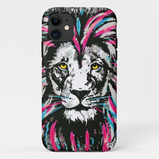 Lion Head iPhone 11 Hoesje | Blauwroze lion (Achterkant)