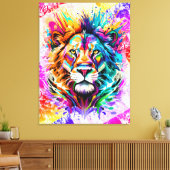 Lion Head - Kleurrijke Lion Cat schilderij Canvas Afdruk (Insitu (Woonkamer))