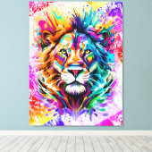 Lion Head - Kleurrijke Lion Cat schilderij Canvas Afdruk (Insitu (Houten vloer))