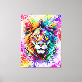 Lion Head - Kleurrijke Lion Cat schilderij Canvas Afdruk