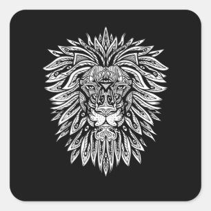 Lion Head Mandala Lion Vierkante Sticker