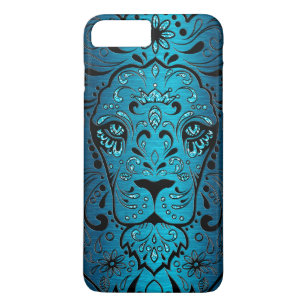Lion Head Metallic Blue Background iPhone 8/7 Plus Hoesje