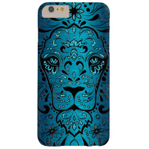 Lion Head Metallic Blue Background Barely There iPhone 6 Plus Hoesje