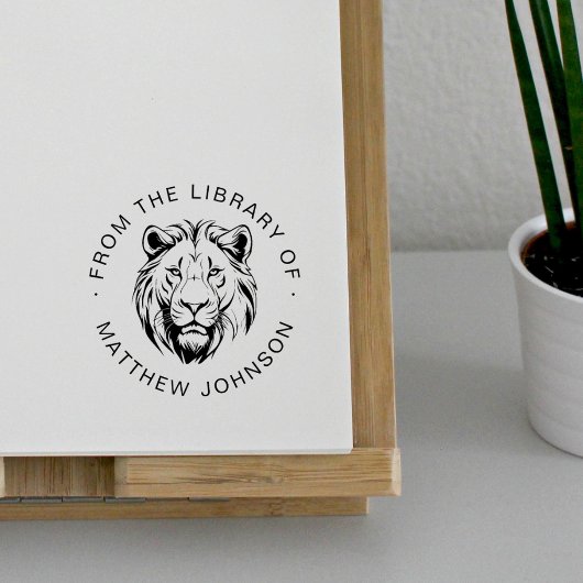 Lion Head Modern From The Library Of Custom Book Zelfinktende Stempel