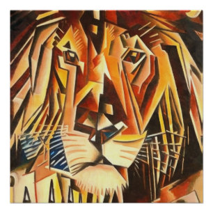 Lion Head Moderne Cubist Painting Perfect Poster