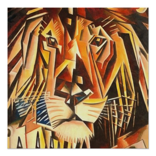 Lion Head Moderne Cubist Painting Perfect Poster (Voorkant)