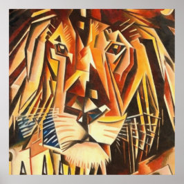 Lion Head Moderne Cubist Painting Poster