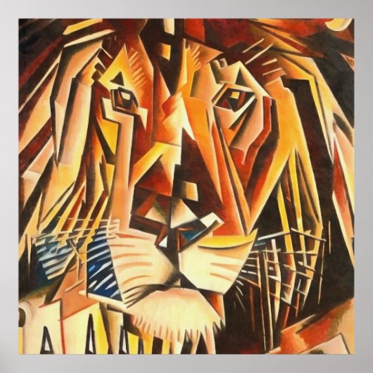 Lion Head Moderne Cubist Painting Poster (Voorkant)