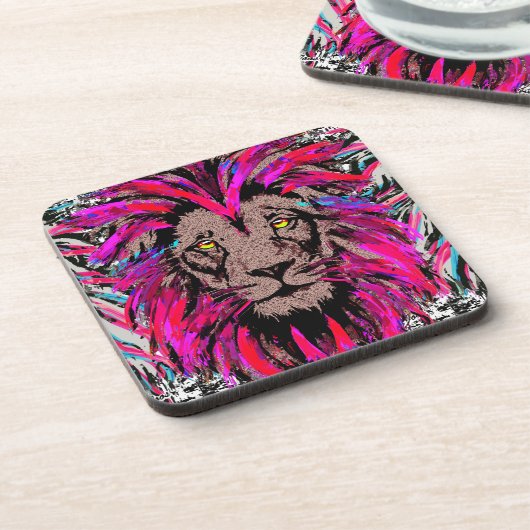 Lion Head Onderzetter | Pink Lion Beverage Coaster (Linkerzijde)