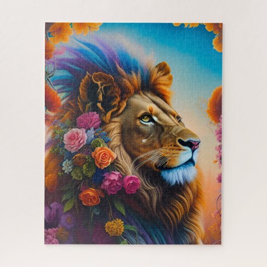 Lion Head Portret in een Fantasy Blue wereld Legpuzzel (Verticaal)
