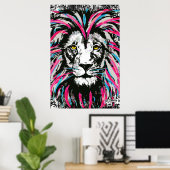 Lion Head-Poster afdrukken | Poster blauwe roze li (Thuiskantoor)