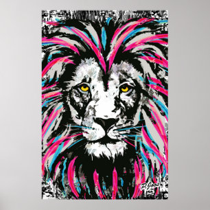 Lion Head-Poster afdrukken Poster blauwe roze li