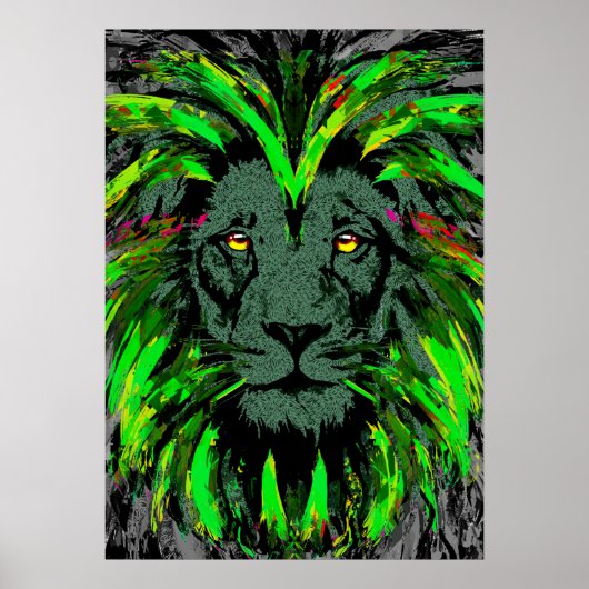 Lion Head Poster Art | Green Lion Poster (Voorkant)