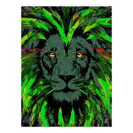 Lion Head Poster Art - Green Lion Poster Glossy