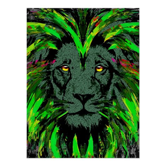 Lion Head Poster Art - Green Lion Poster Glossy (Voorkant)