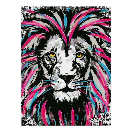 Lion Head Poster Print - Roze lionachtige Poster g (Voorkant)