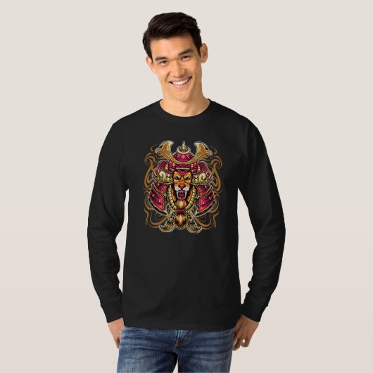 Lion Head Samurai Warrior Tokyo Japan Sam T-shirt (Voorkant volledig)