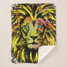Lion Head Sherpa Blanket | Gele luienbank Deken