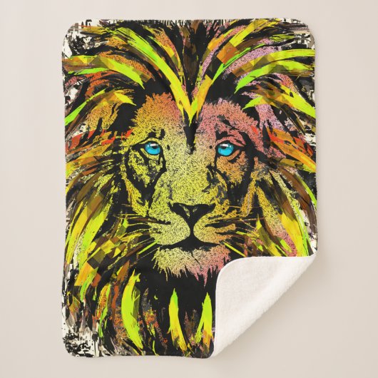 Lion Head Sherpa Blanket | Gele luienbank Sherpa Deken (Voorkant)