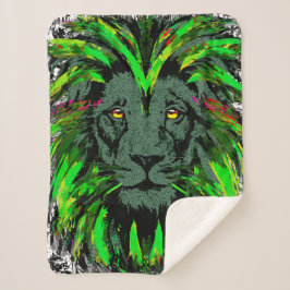 Lion Head Sherpa Blanket | Green Lion Blanket Sherpa Deken
